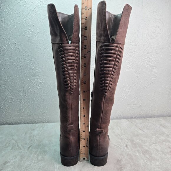 Vince Camuto Equestrian Boots Sz 5 Brown Leather Knee High Tall Western Riding - Picture 4 of 12